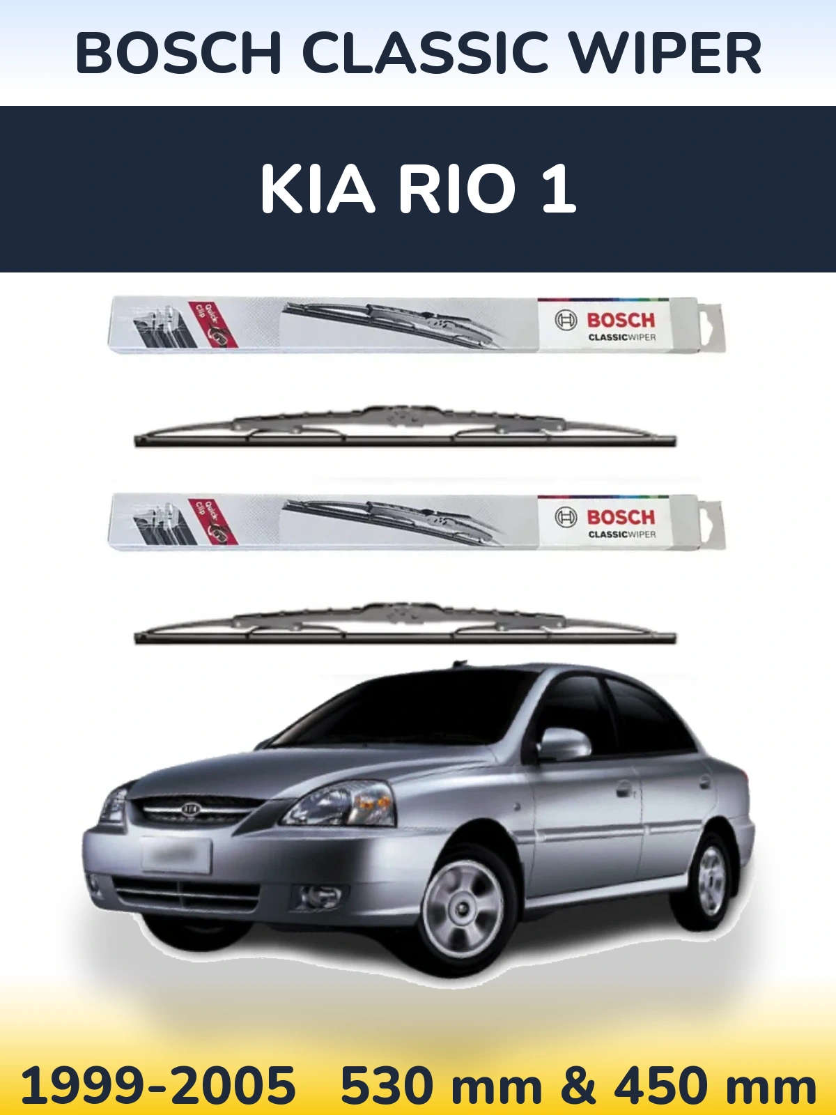 Front wiper blade set BOSCH Classic Wiper 530 & 450 mm for KIA Rio 1 1999-2005
