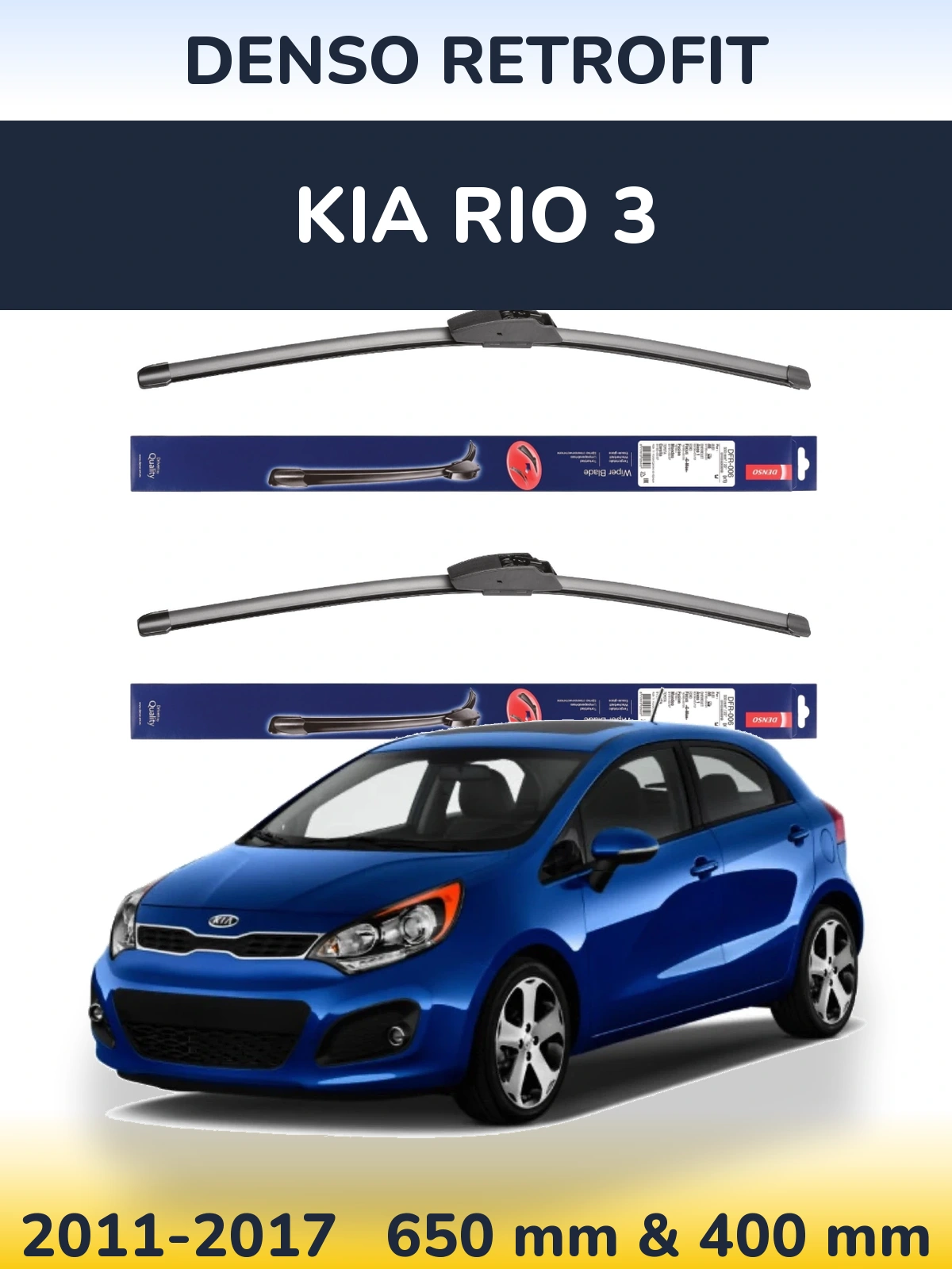Front wiper blade set Denso Retrofit 650 & 400 mm for KIA Rio 3 2011-2017