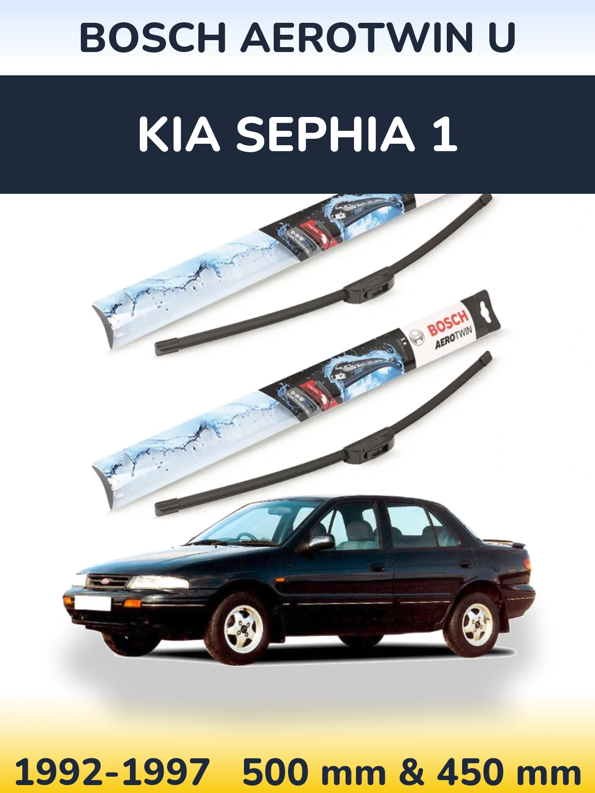 Front wiper blade set BOSCH AeroTwin U 500 & 450 mm for KIA Sephia 1 1992-1997