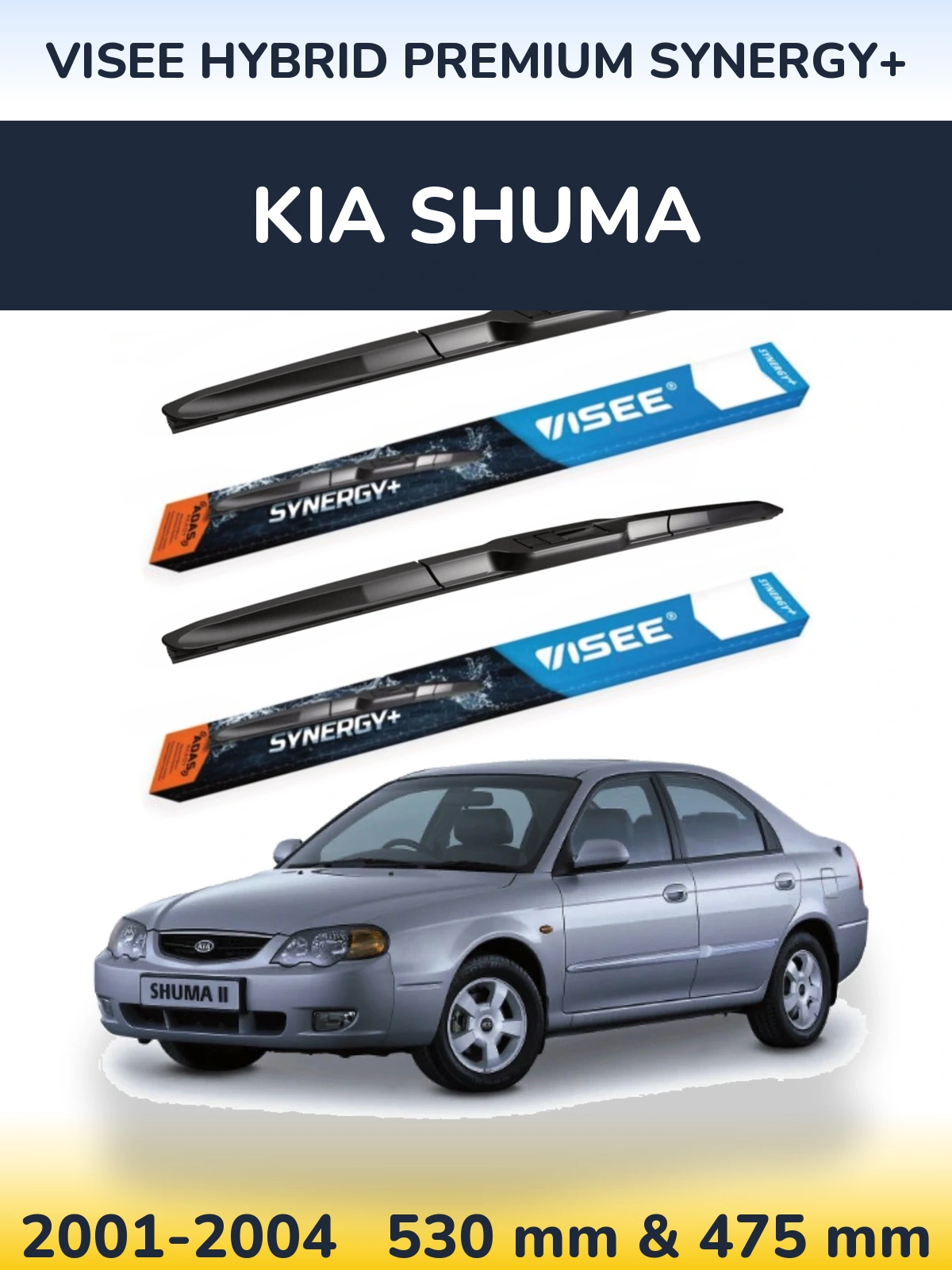 Front wiper blade set VISEE HYBRID PREMIUM SYNERGY+ 530 & 475 mm for KIA Shuma 2001-2004