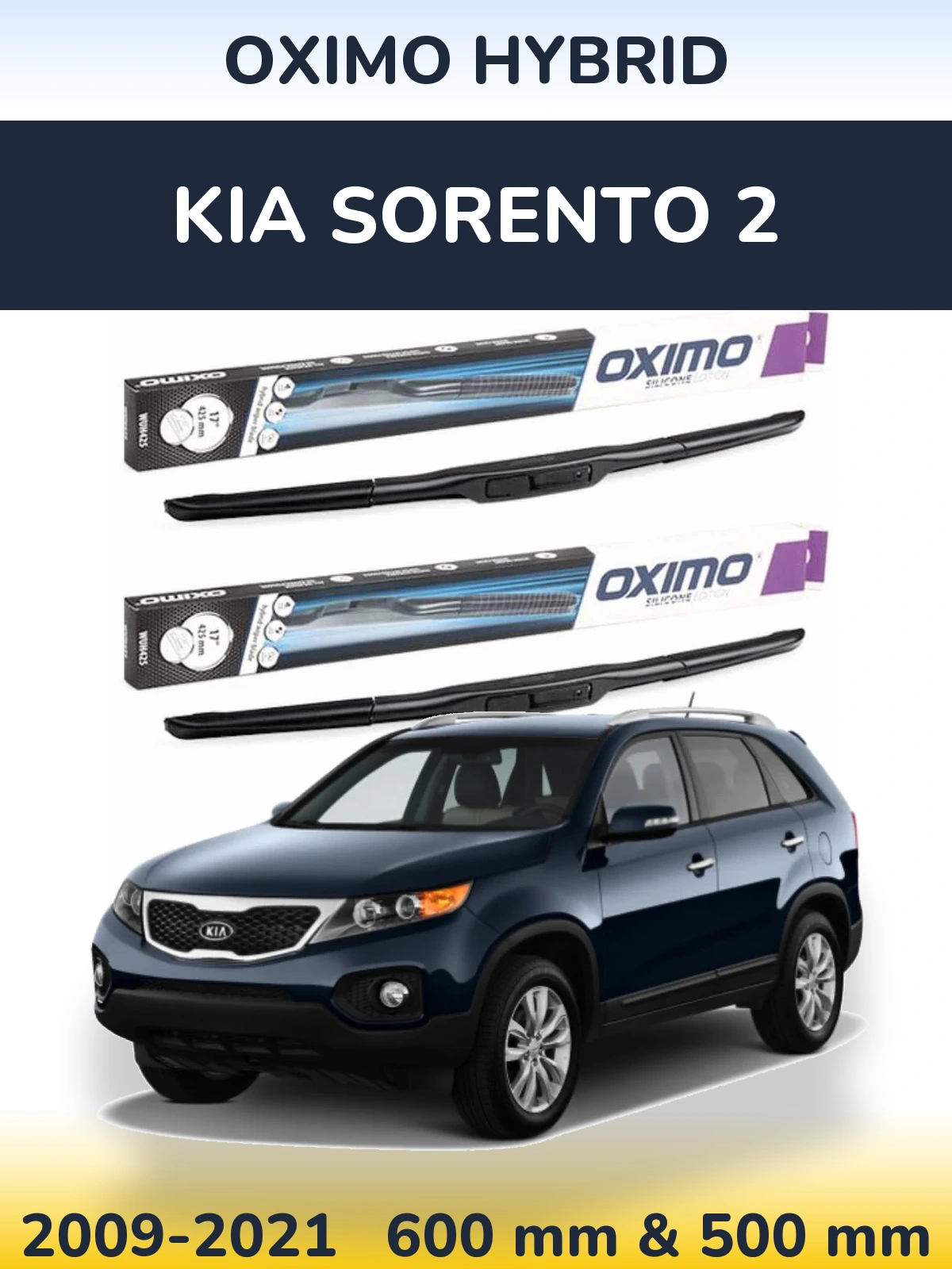 Front wiper blade set Oximo Hybrid 600 & 500 mm for KIA Sorento 2 2009-2021