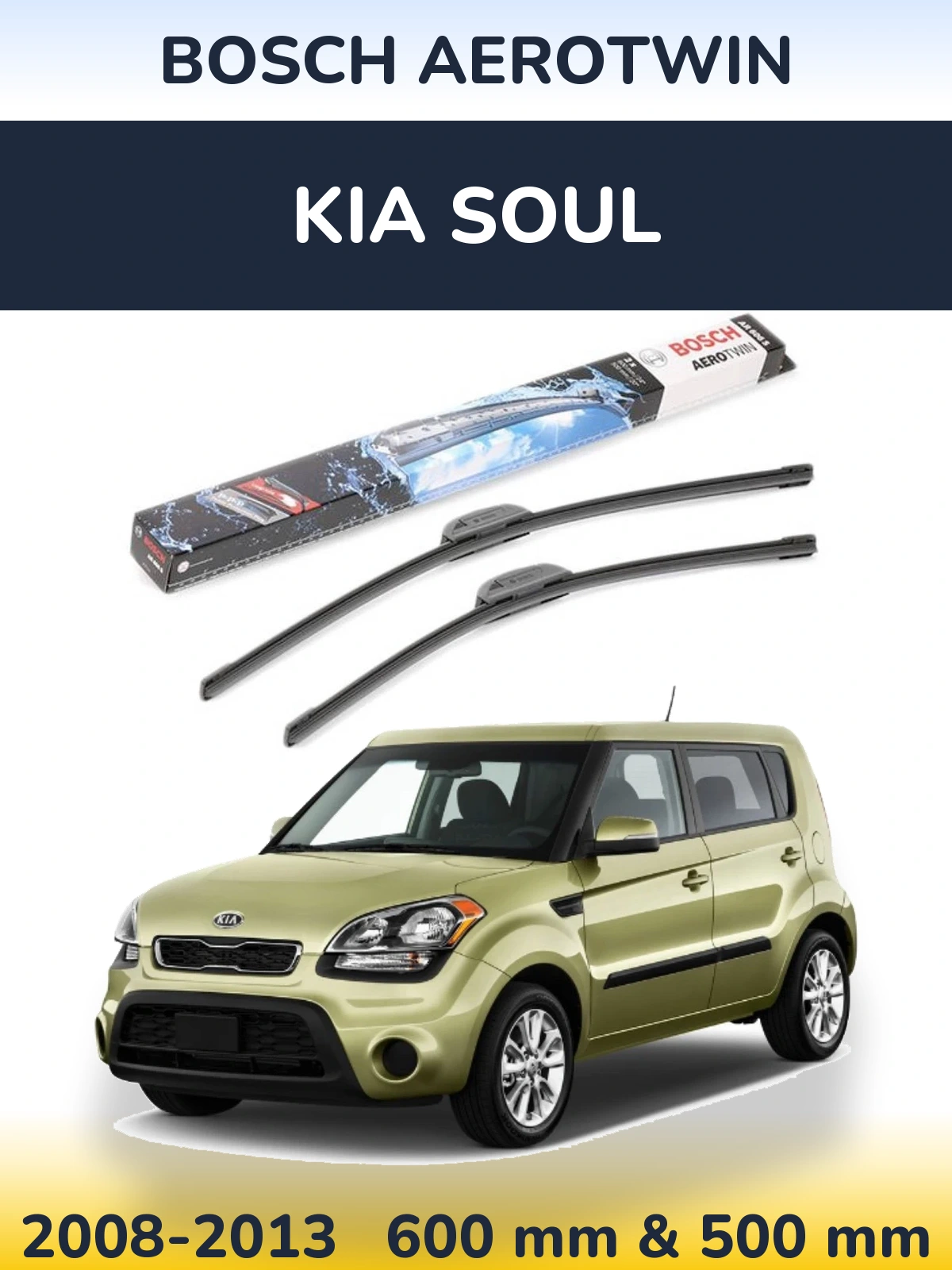 Комплект передніх щіток BOSCH AeroTwin 600 & 500 мм для KIA Soul 2008-2013