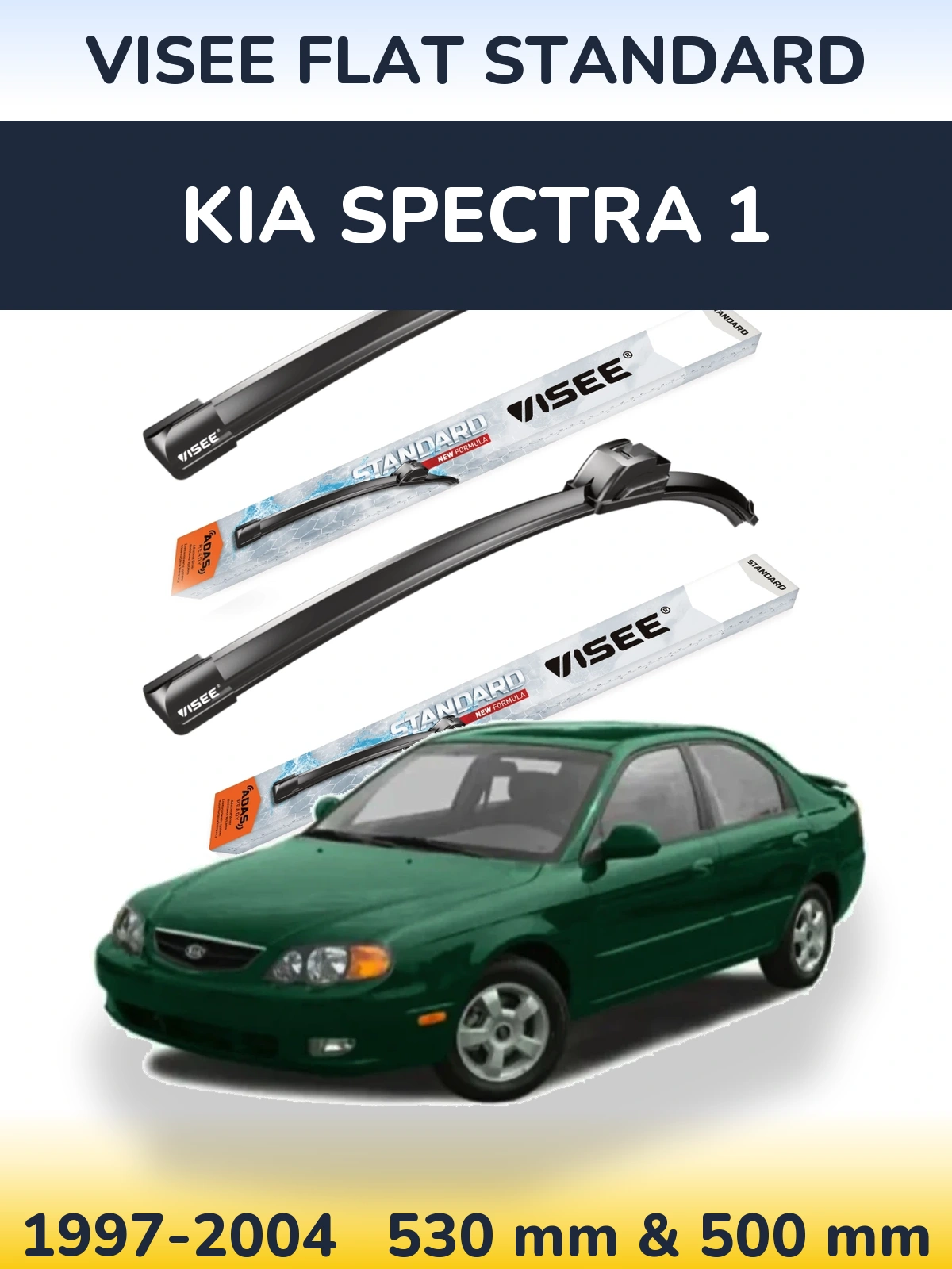 Front wiper blade set VISEE FLAT STANDARD 530 & 500 mm for KIA Spectra 1 1997-2004