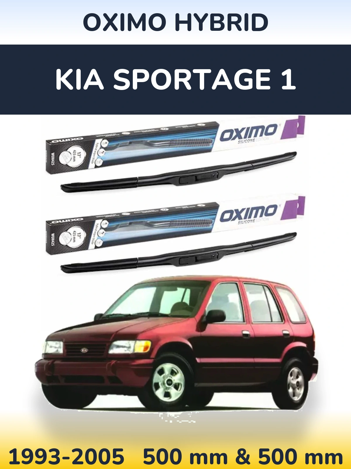 Front wiper blade set Oximo Hybrid 500 & 500 mm for KIA Sportage 1 1993-2005