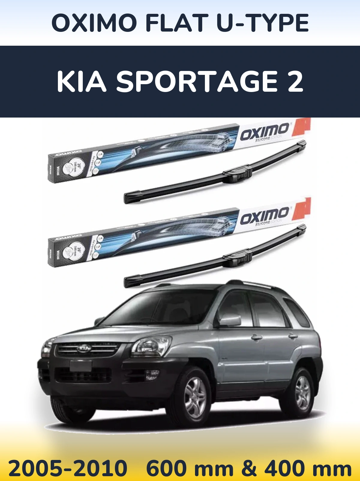 Front wiper blade set Oximo Flat U-type 600 & 400 mm for KIA Sportage 2 2005-2010