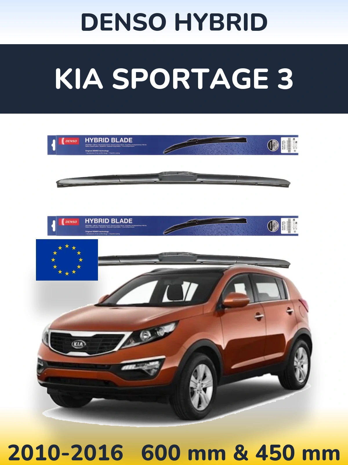 Front wiper blade set Denso Hybrid 600 & 450 mm for KIA Sportage 3 2010-2016