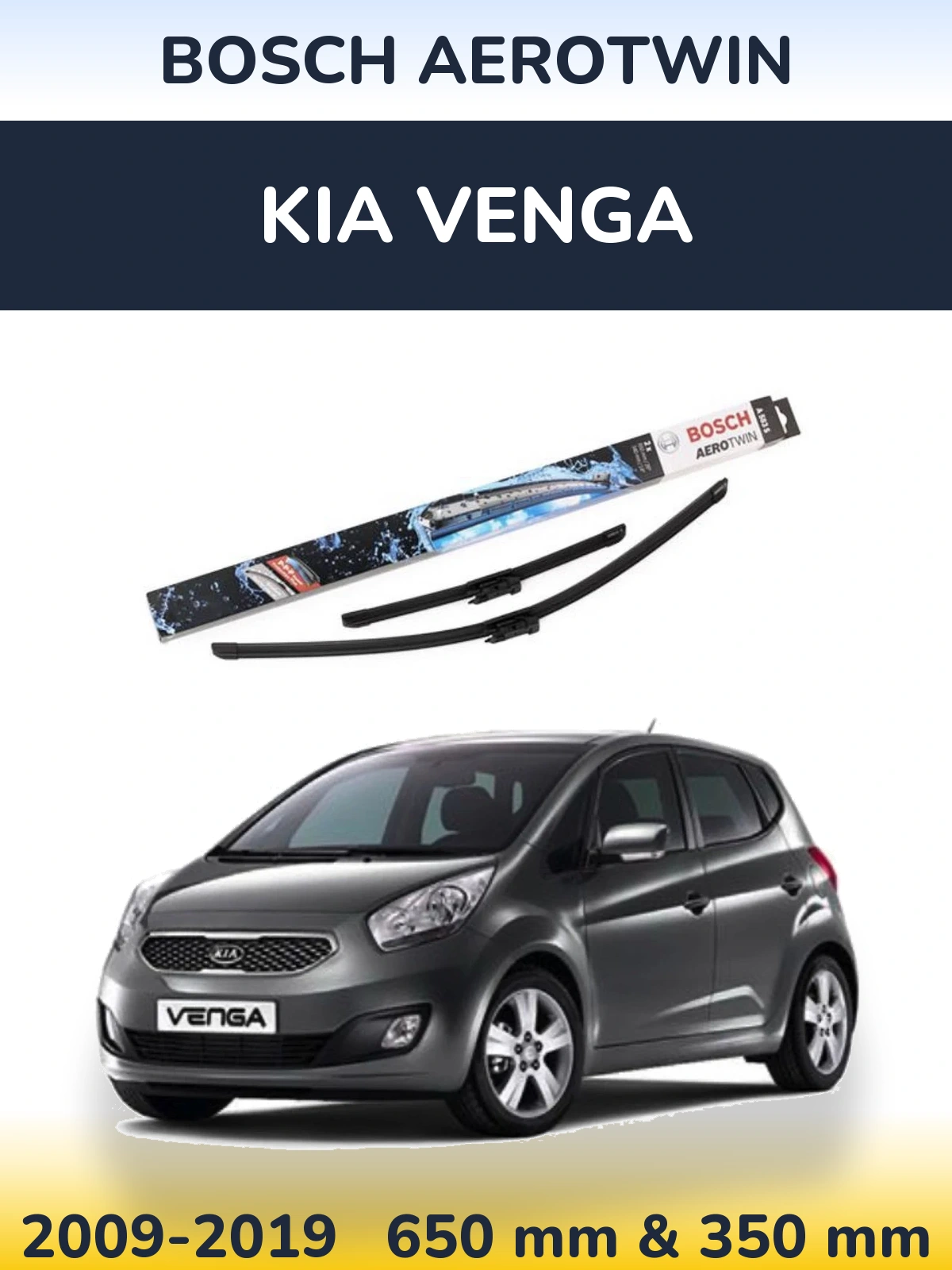 Front wiper blade set BOSCH AeroTwin 650 & 340 mm for KIA Venga 2009-2019