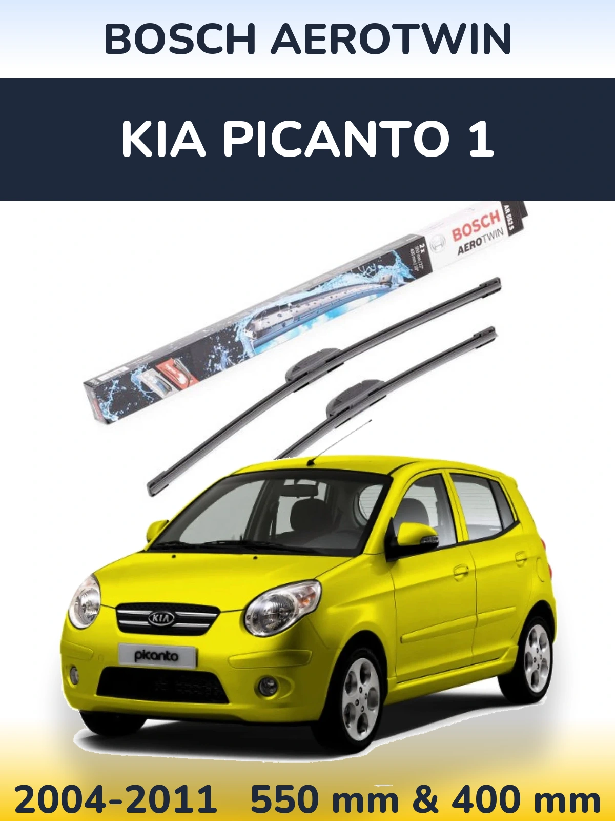 Front wiper blade set BOSCH AeroTwin 550 & 400 mm for KIA Picanto 1 2004-2011