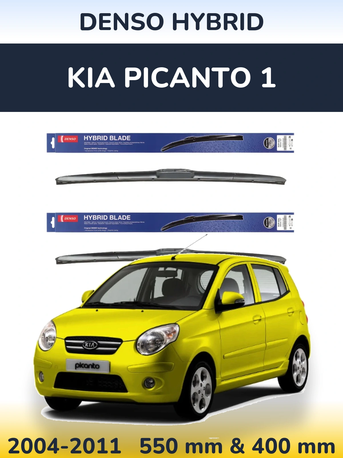 Front wiper blade set Denso Hybrid 550 & 400 mm for KIA Picanto 1 2004-2011