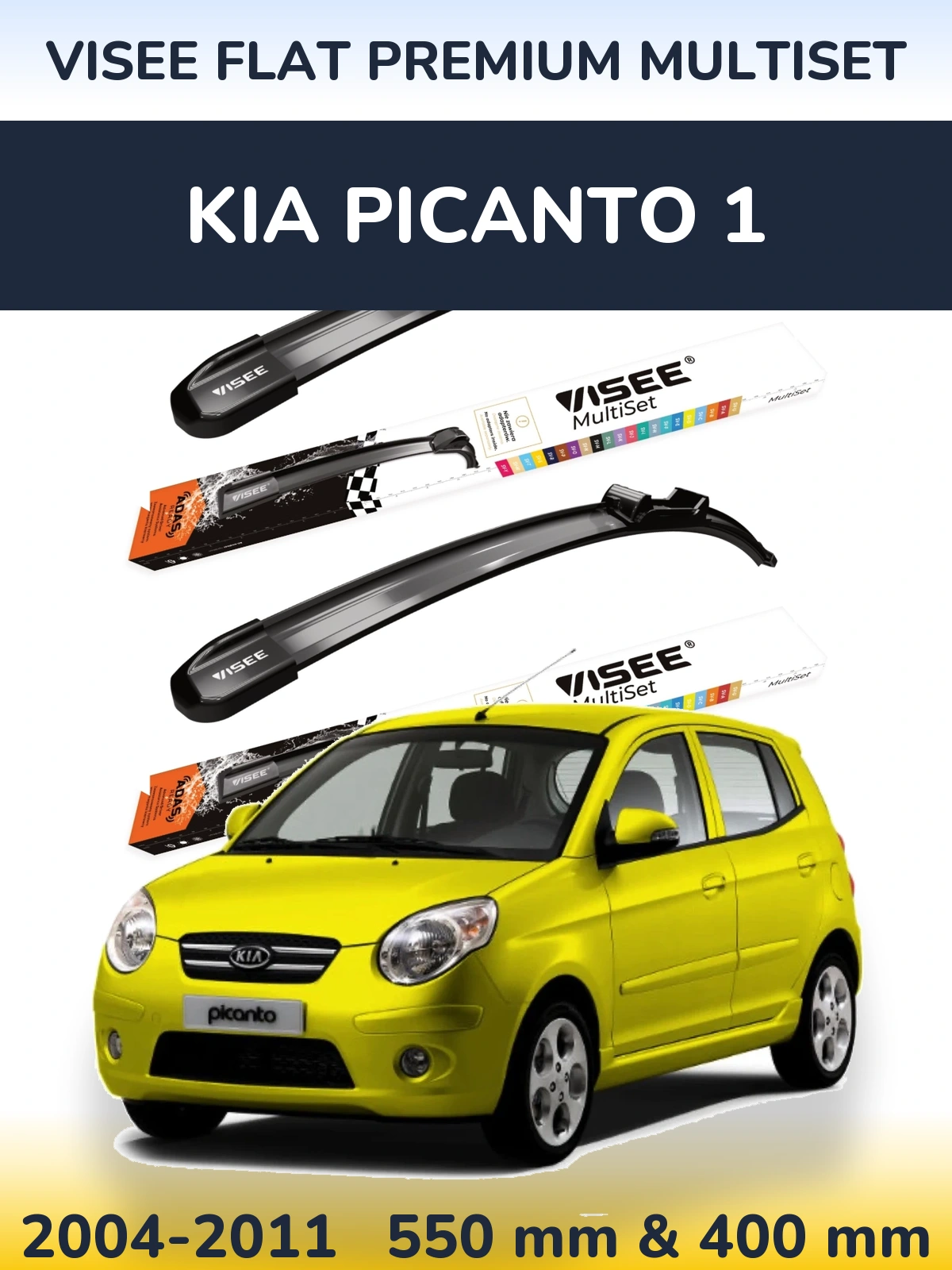 Front wiper blade set VISEE FLAT PREMIUM MultiSet 550 & 400 mm for KIA Picanto 1 2004-2011