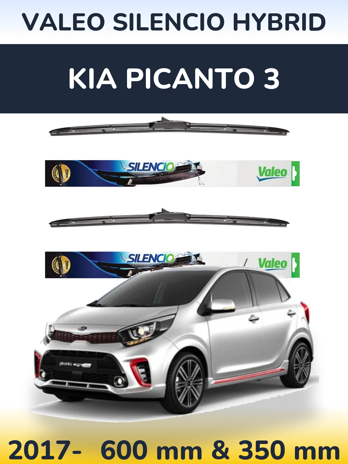 Комплект передних дворников Valeo Silencio Hybrid 600 & 350 мм для KIA Picanto 3 2017-2026