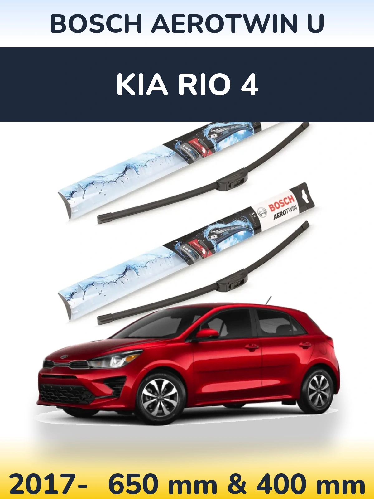 Комплект передніх щіток BOSCH AeroTwin U 650 & 400 мм для KIA Rio 4 2017-2026