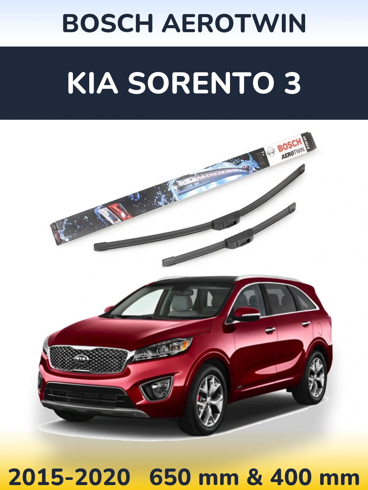 Front wiper blade set BOSCH AeroTwin 650 & 400 mm for KIA Sorento 3 2015-2020