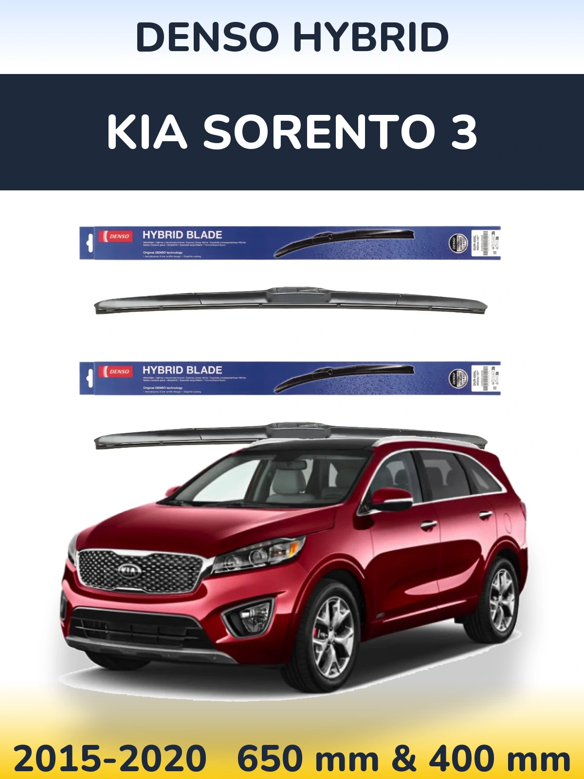 Front wiper blade set Denso Hybrid 650 & 400 mm for KIA Sorento 3 2015-2020