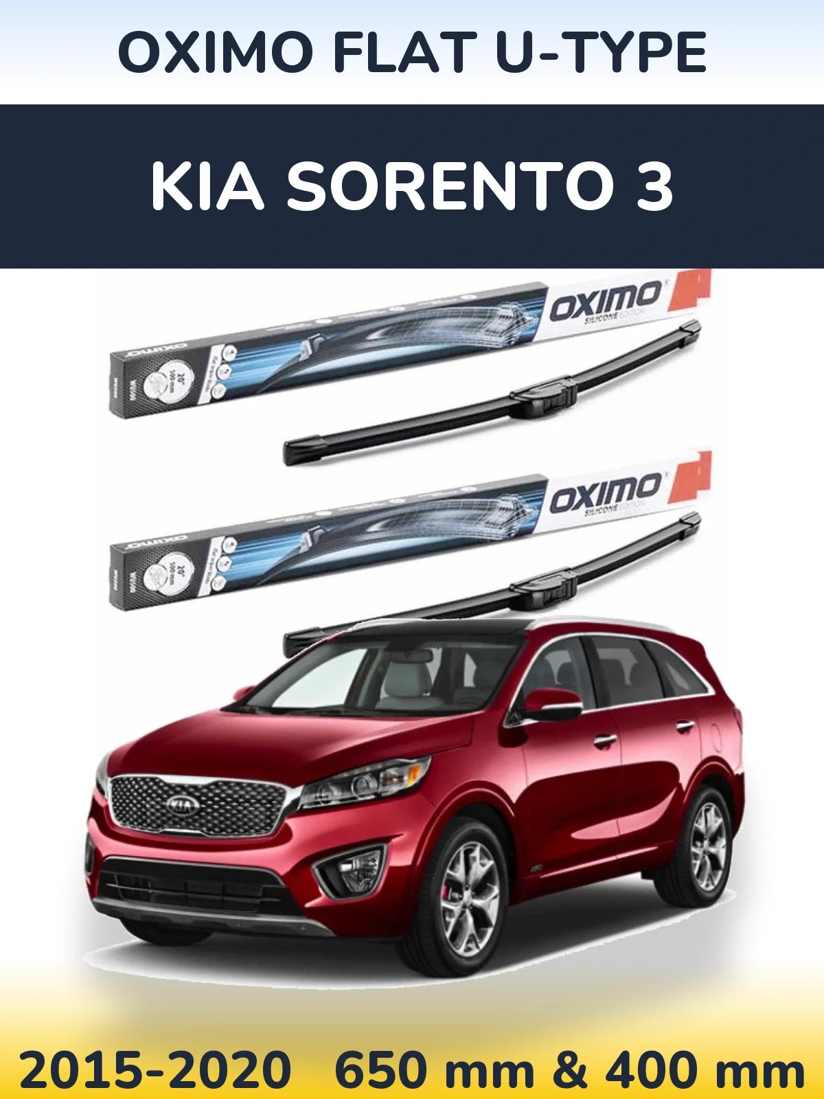 Front wiper blade set Oximo Flat U-type 650 & 400 mm for KIA Sorento 3 2015-2020