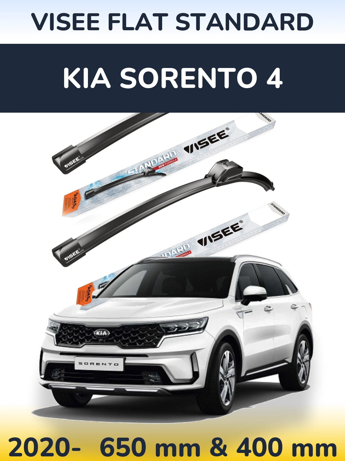 Front wiper blade set VISEE FLAT STANDARD 650 & 400 mm for KIA Sorento 4 2020-2026