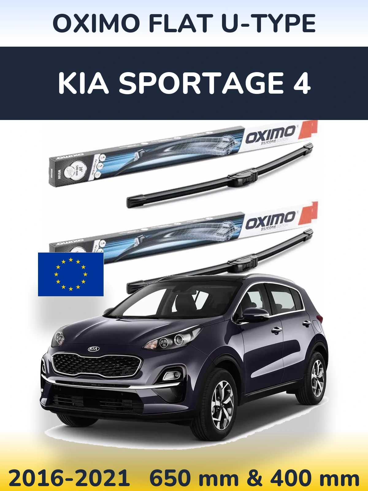 Комплект передніх щіток Oximo Flat U-type 650 & 400 мм для KIA Sportage 4 2016-2021