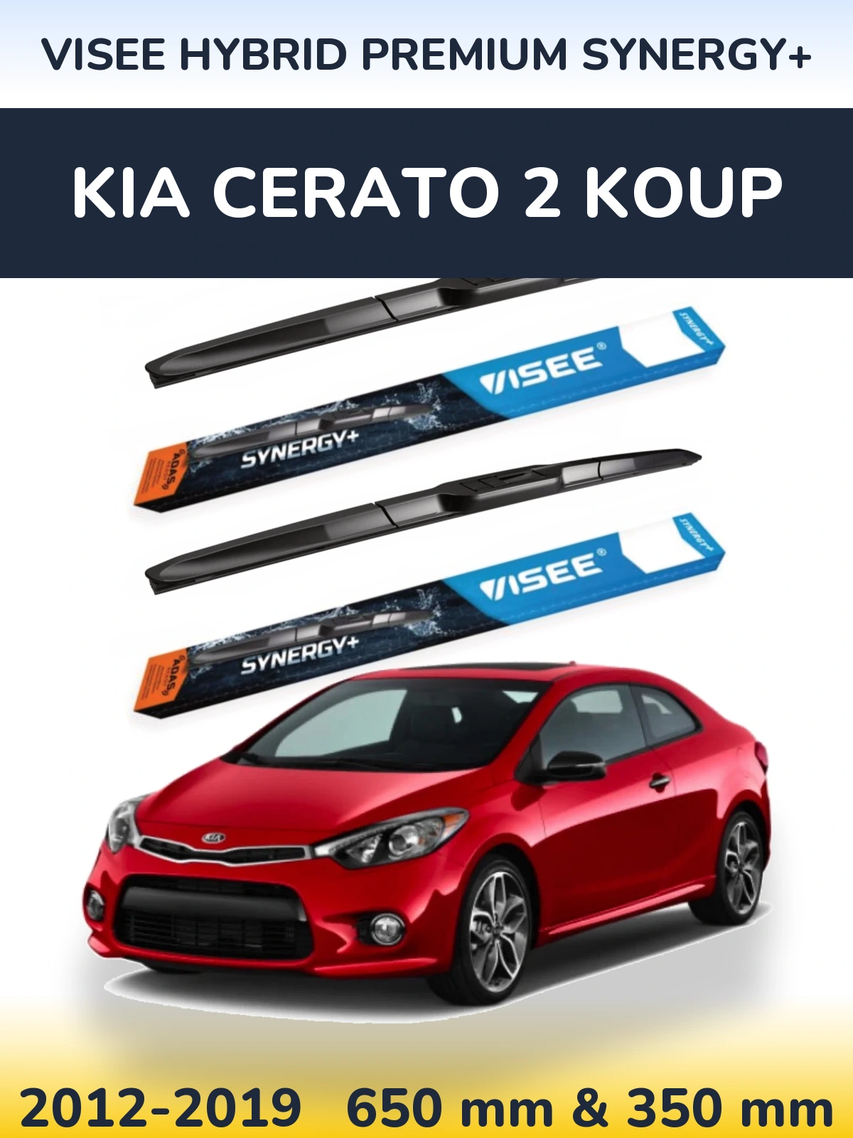 Front wiper blade set VISEE HYBRID PREMIUM SYNERGY+ 650 & 350 mm for KIA Cerato 2 Koup 2012-2019
