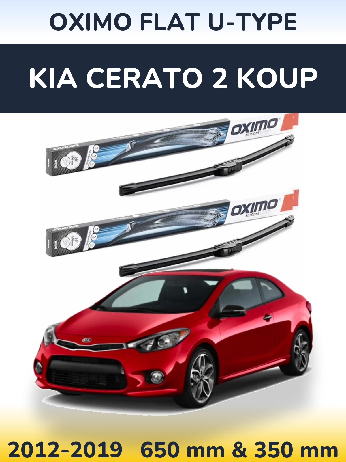 Комплект передних дворников Oximo Flat U-type 650 & 350 мм для KIA Cerato 2 Koup 2012-2019