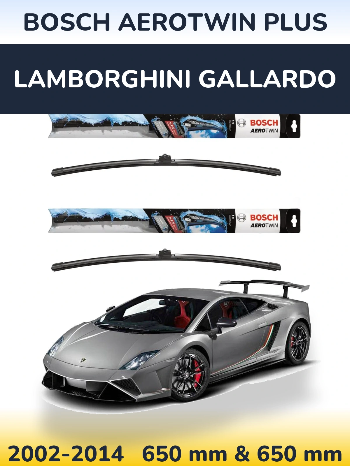 Комплект передних дворников BOSCH AeroTwin Plus 650 & 650 мм для Lamborghini Gallardo 2002-2014