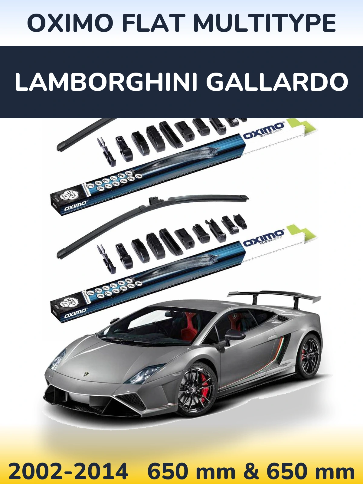 Front wiper blade set Oximo Flat MultiTipoe 650 & 650 mm for Lamborghini Gallardo 2002-2014