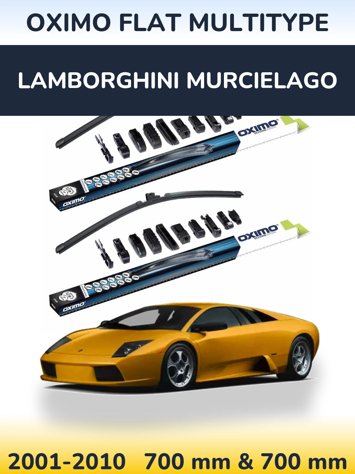 Front wiper blade set Oximo Flat MultiTipoe 700 & 700 mm for Lamborghini Murcielago 2001-2010