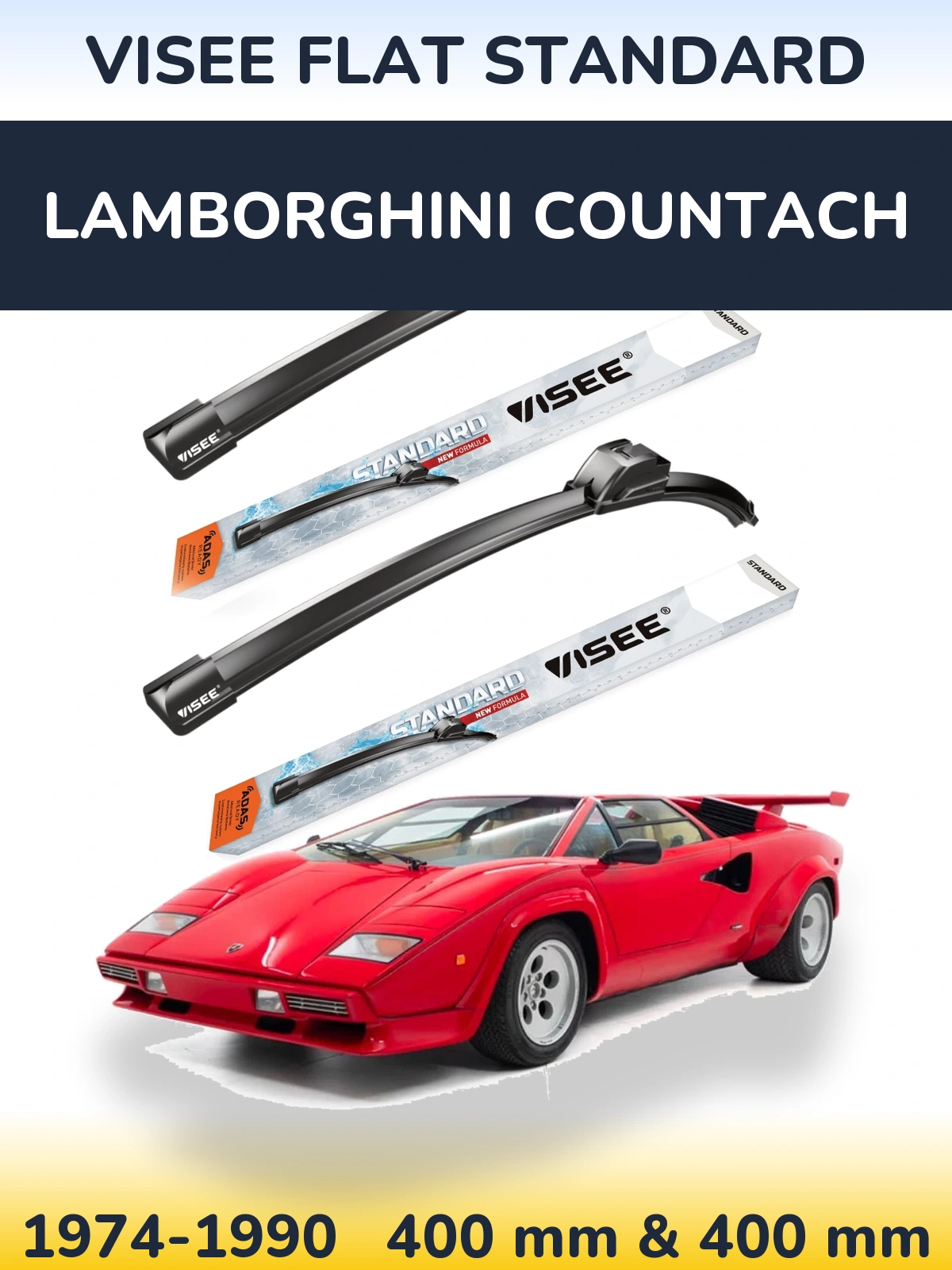 Комплект передних дворников VISEE FLAT STANDARD 400 & 400 мм для Lamborghini Countach 1974-1990