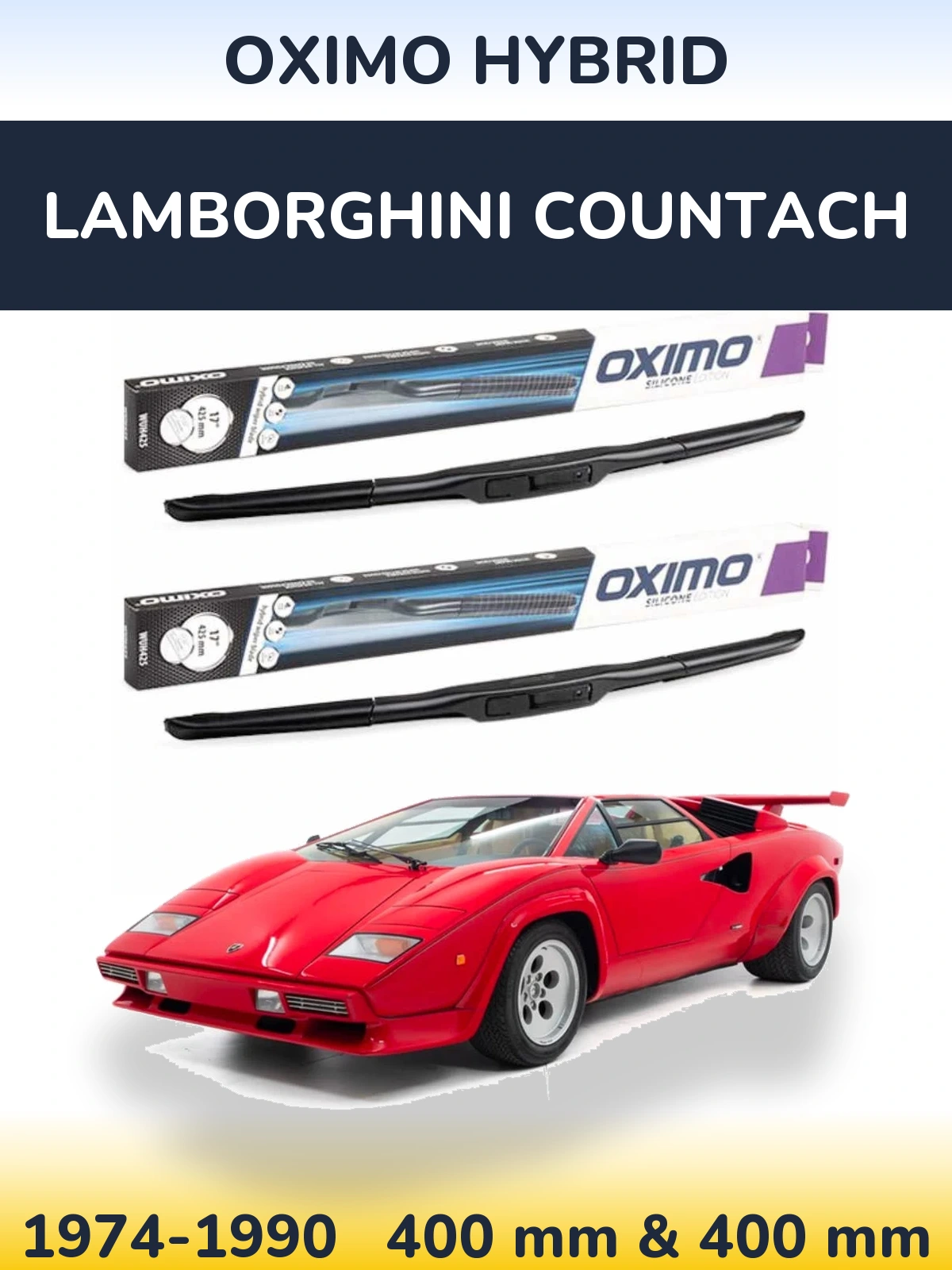 Комплект передніх щіток Oximo Hybrid 400 & 400 мм для Lamborghini Countach 1974-1990