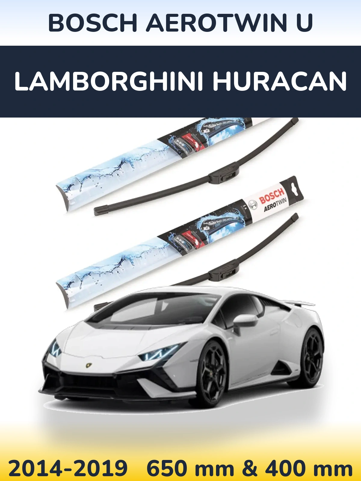 Комплект передніх щіток BOSCH AeroTwin U 650 & 400 мм для Lamborghini Huracan 2014-2019