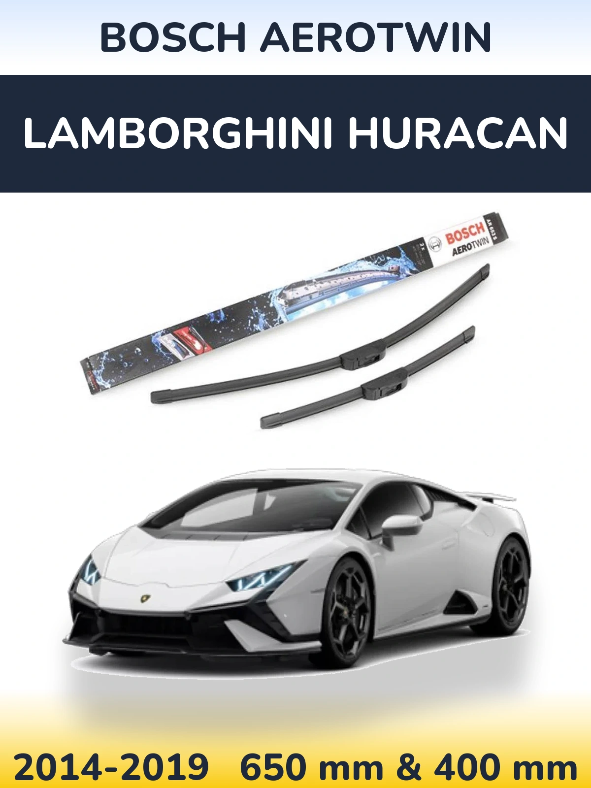 Front wiper blade set BOSCH AeroTwin 650 & 400 mm for Lamborghini Huracan 2014-2019