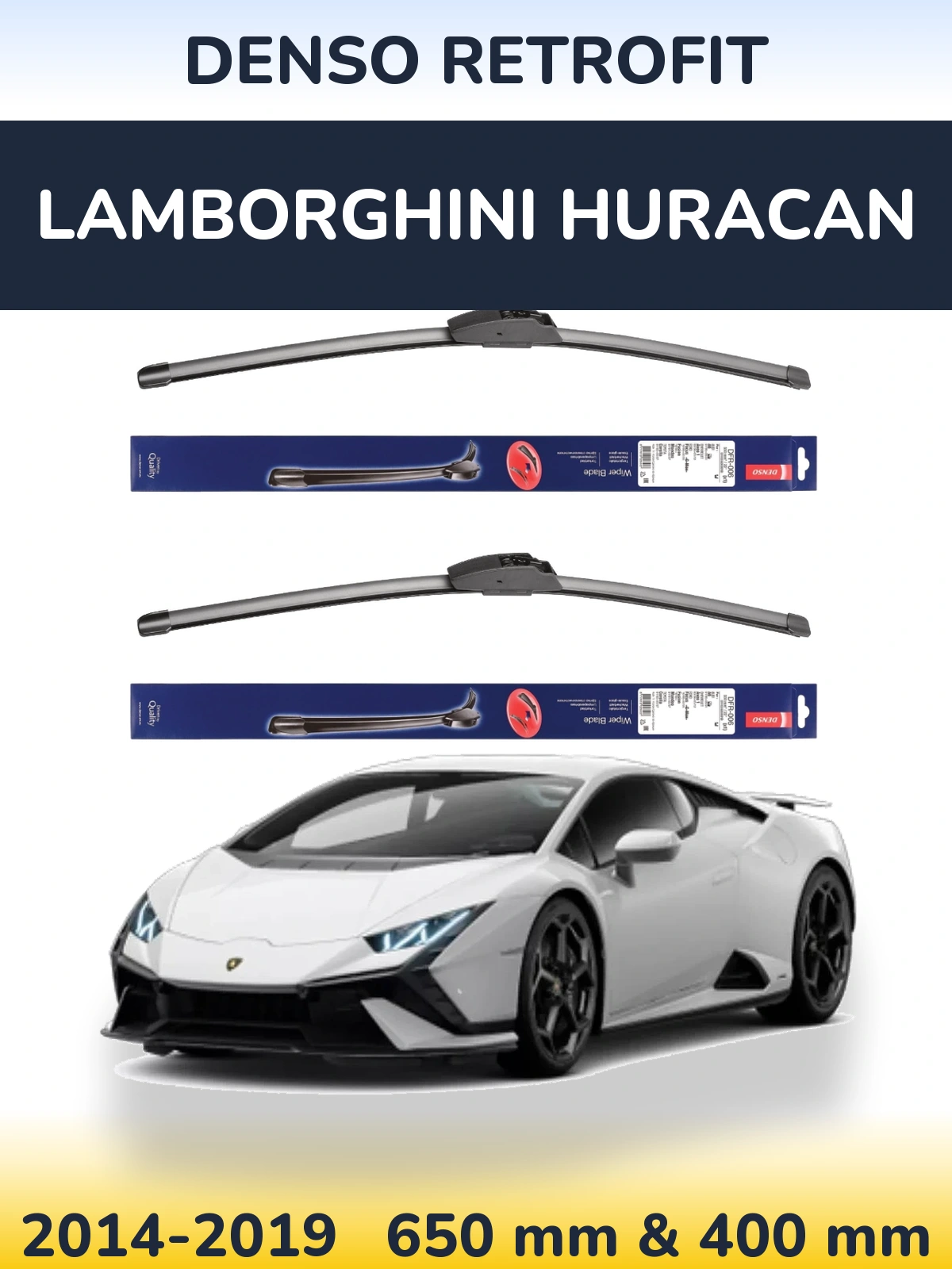 Комплект передніх щіток Denso Retrofit 650 & 400 мм для Lamborghini Huracan 2014-2019