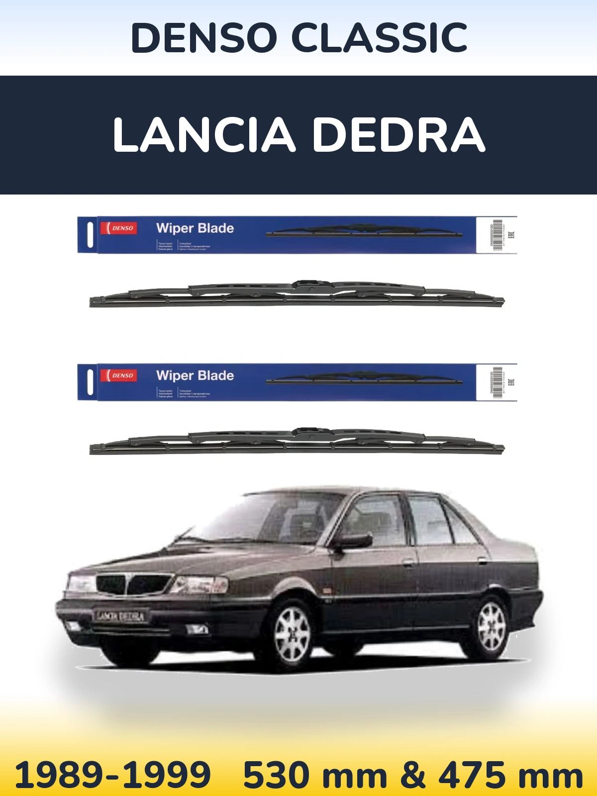Front wiper blade set Denso Classic 530 & 475 mm for Lancia Dedra 1989-1999
