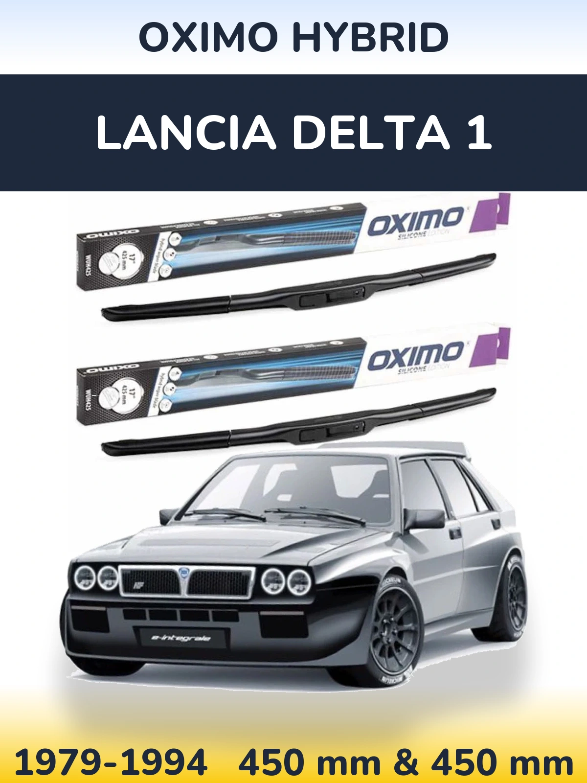 Front wiper blade set Oximo Hybrid 450 & 450 mm for Lancia Delta 1 1979-1994