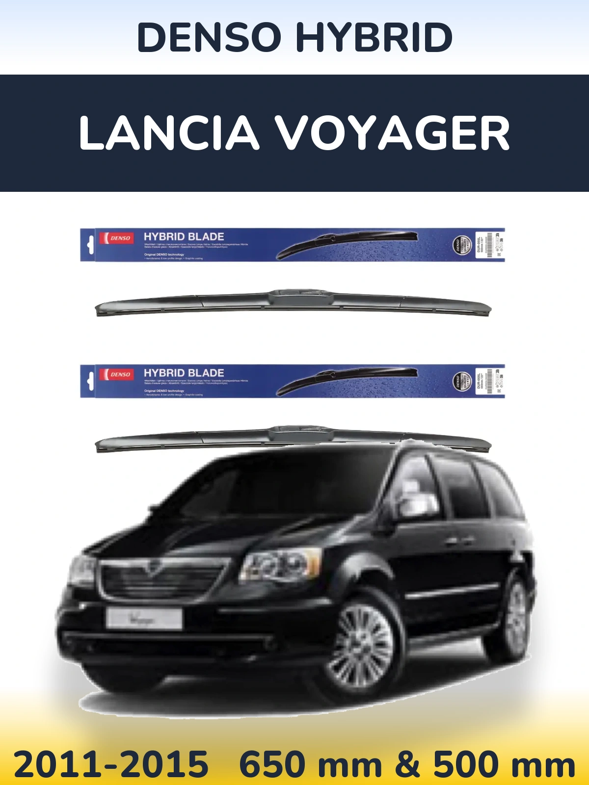 Front wiper blade set Denso Hybrid 650 & 500 mm for Lancia Voyager 2011-2015