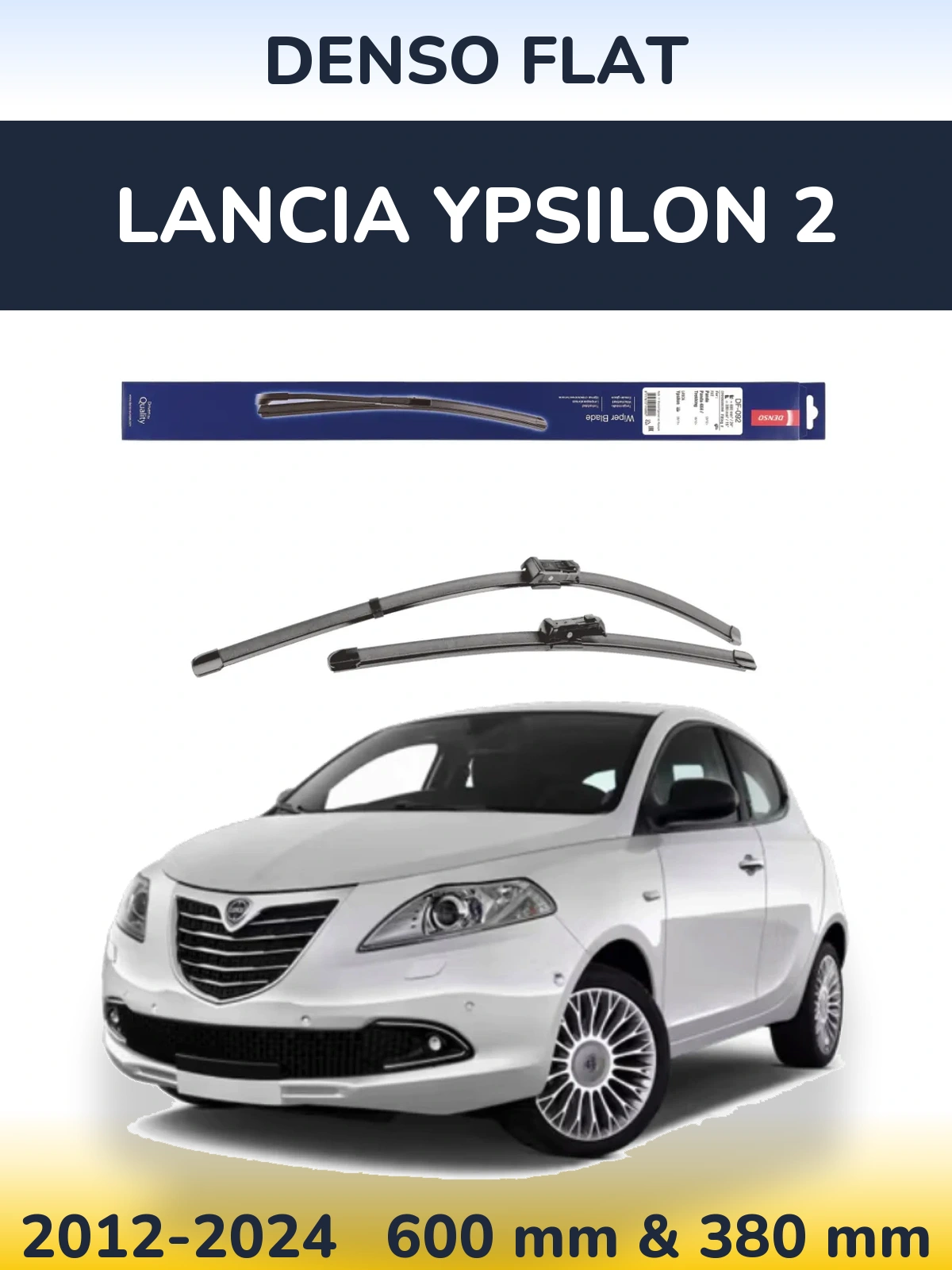 Front wiper blade set Denso Flat 600 & 380 mm for Lancia Ypsilon 2 2012-2024
