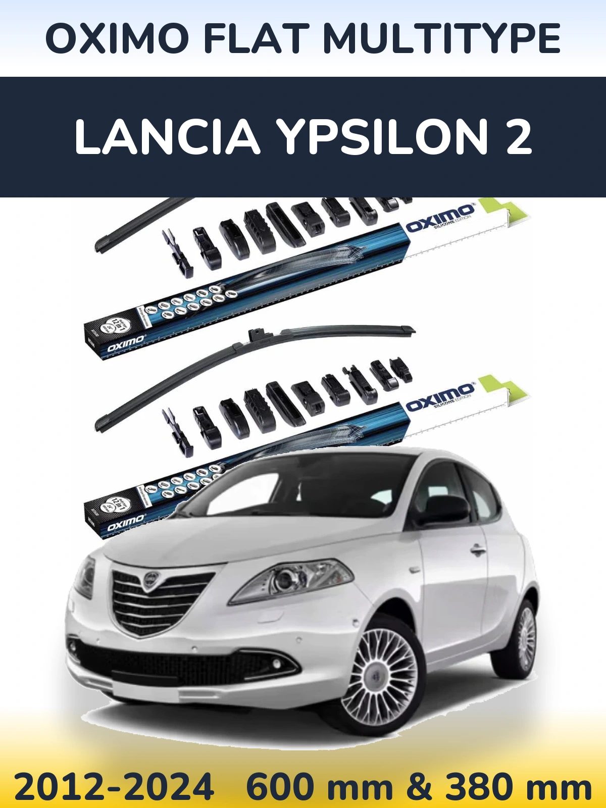 Front wiper blade set Oximo Flat MultiTypee 600 & 380 mm for Lancia Ypsilon 2 2012-2024