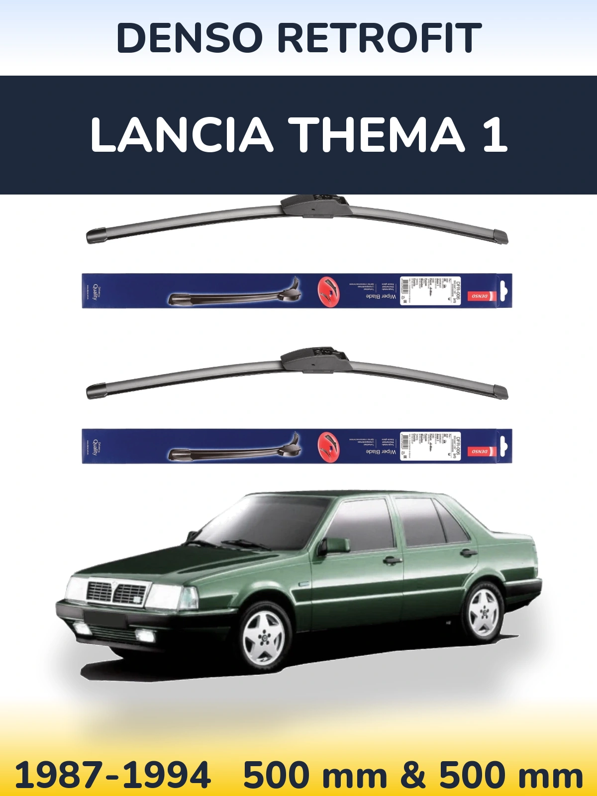 Front wiper blade set Denso Retrofit 500 & 500 mm for Lancia Thema 1 1987-1994