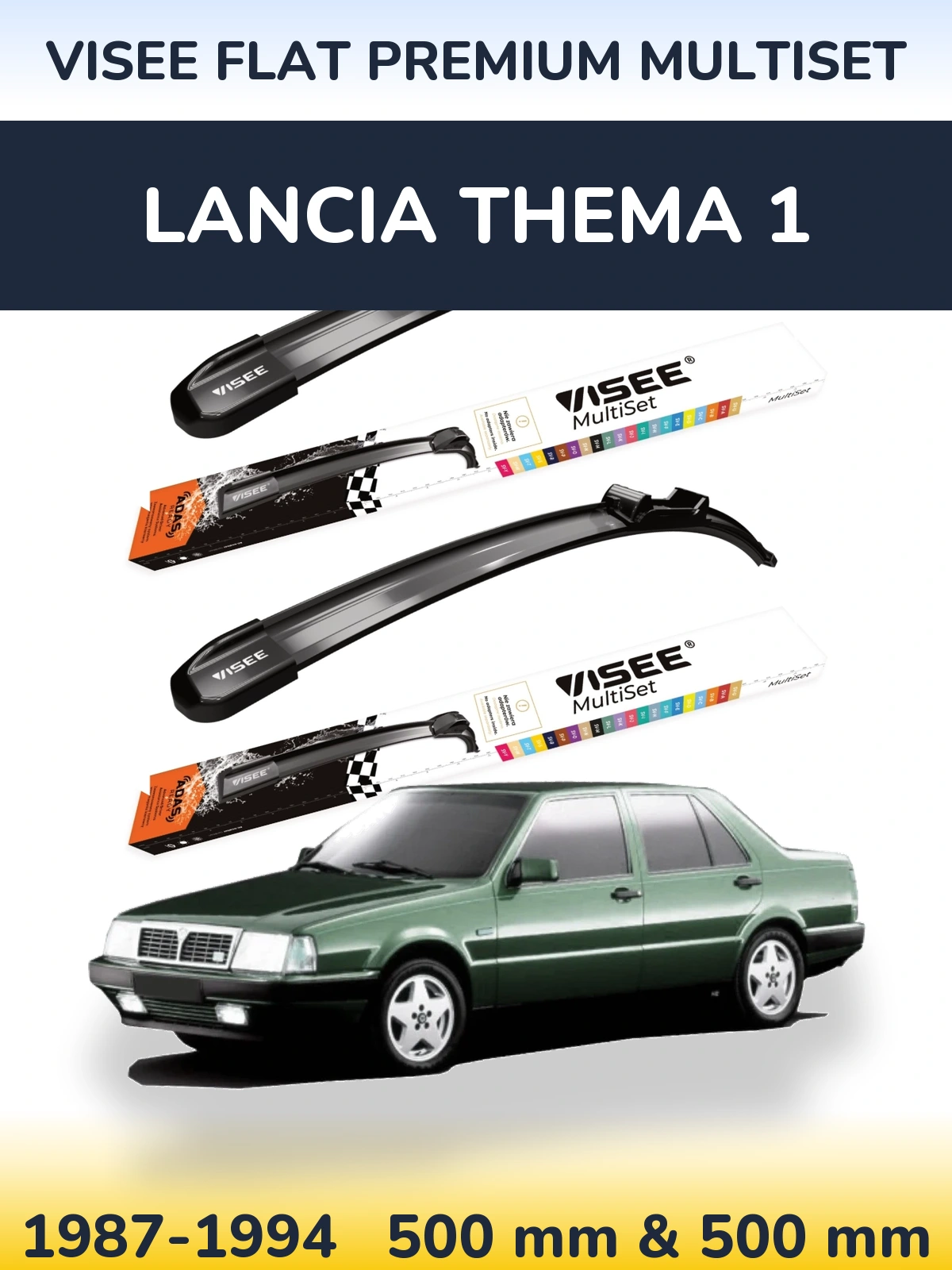 Front wiper blade set VISEE FLAT PREMIUM MultiSet 500 & 500 mm for Lancia Thema 1 1987-1994