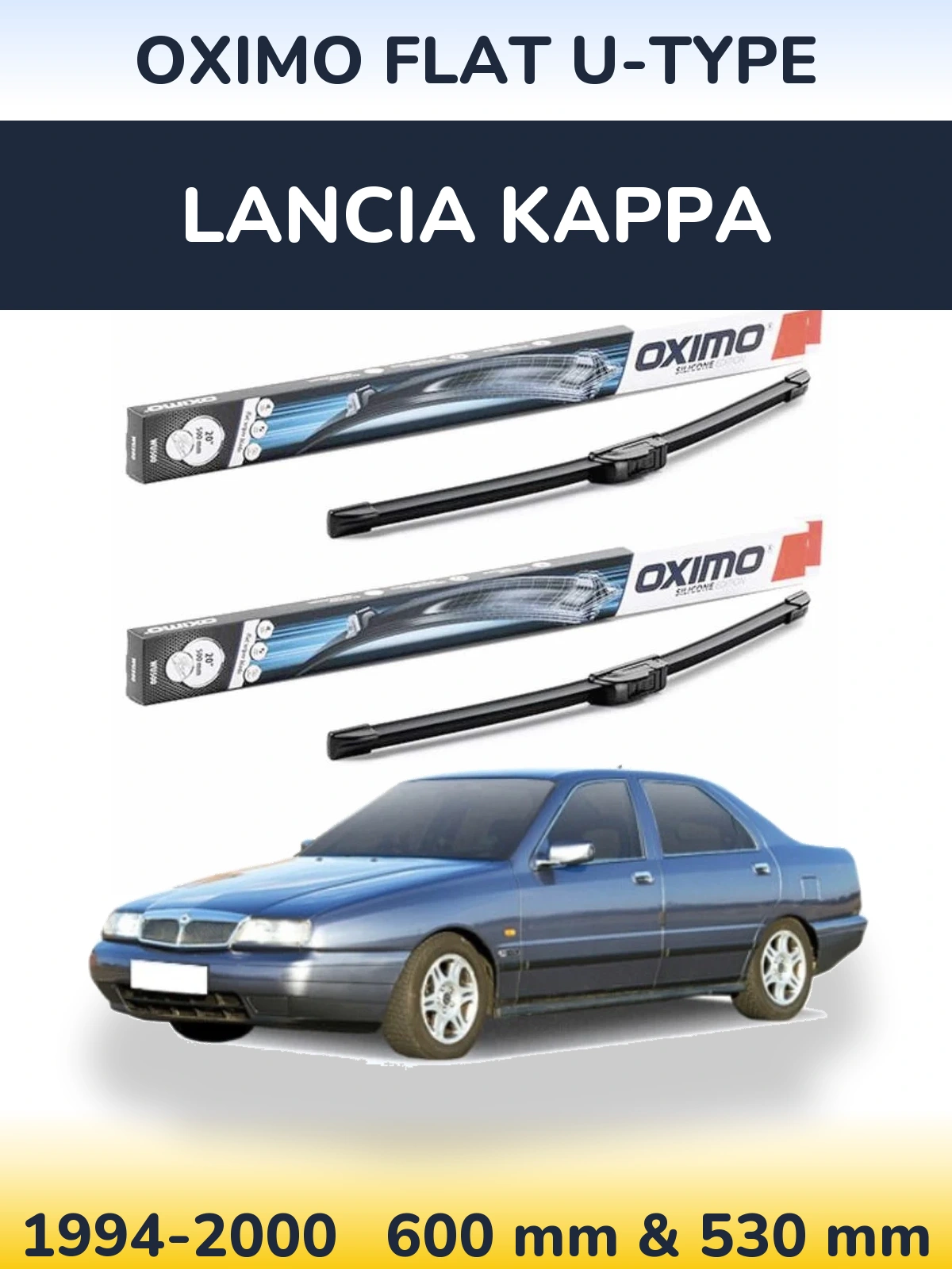 Front wiper blade set Oximo Flat U-type 600 & 530 mm for Lancia Kappa 1994-2000