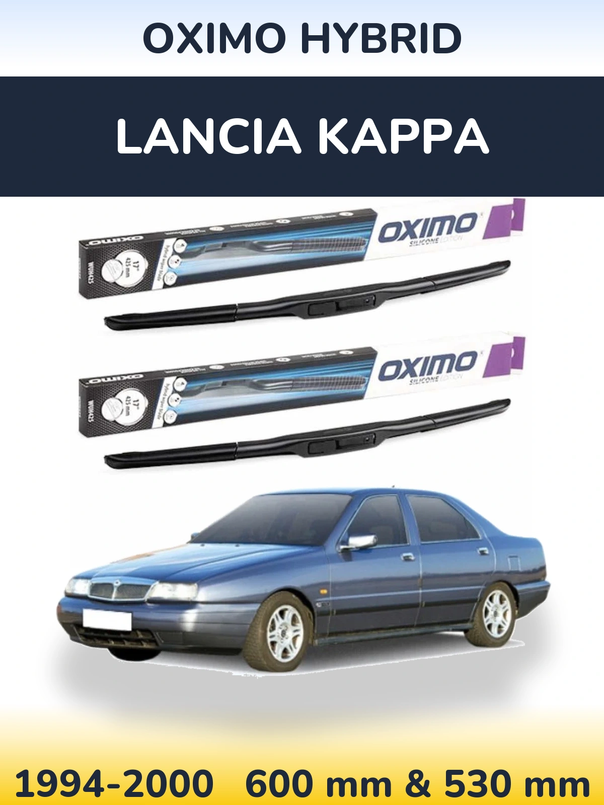 Front wiper blade set Oximo Hybrid 600 & 530 mm for Lancia Kappa 1994-2000
