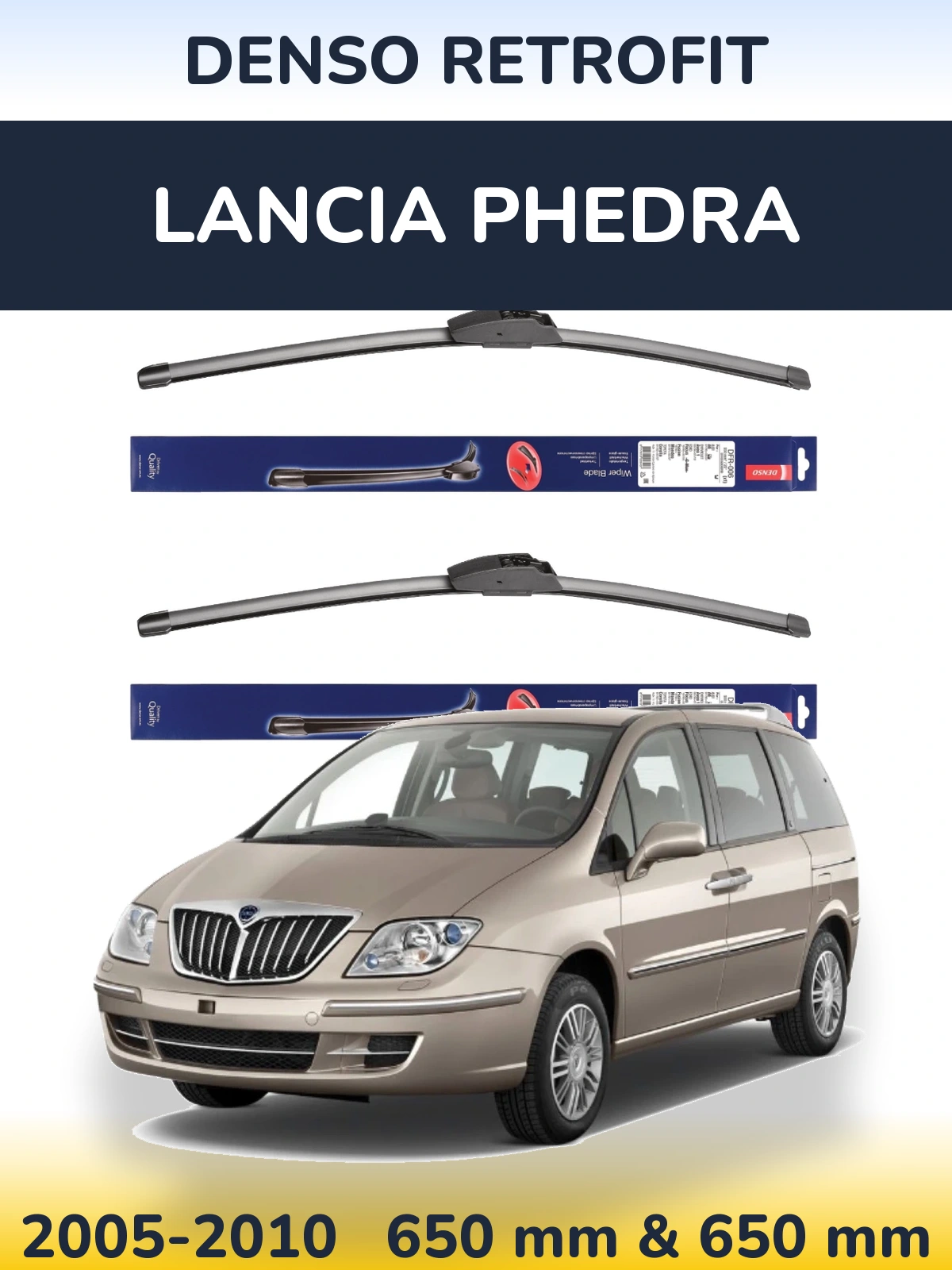 Front wiper blade set Denso Retrofit 650 & 650 mm for Lancia Phedra 2005-2010