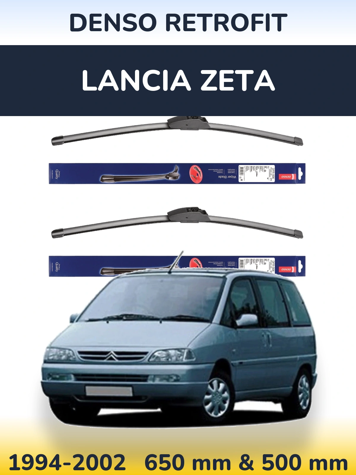 Комплект передніх щіток Denso Retrofit 650 & 500 мм для Lancia Zeta 1994-2002