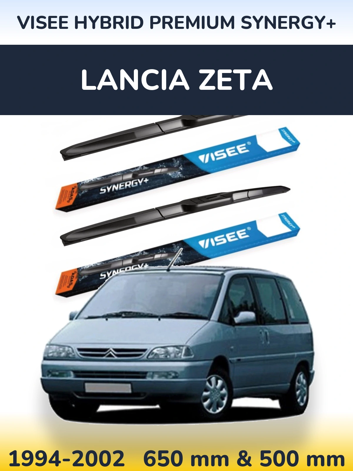 Front wiper blade set VISEE HYBRID PREMIUM SYNERGY+ 650 & 500 mm for Lancia Zeta 1994-2002