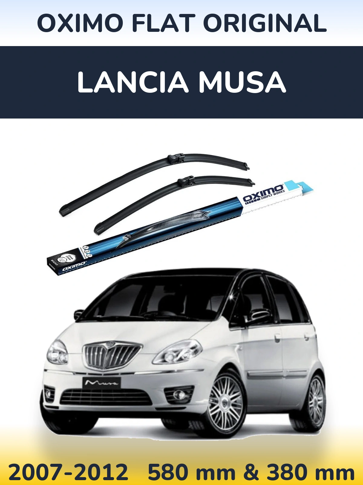 Front wiper blade set Oximo Flat Original 580 & 380 mm for Lancia Musa 2007-2012