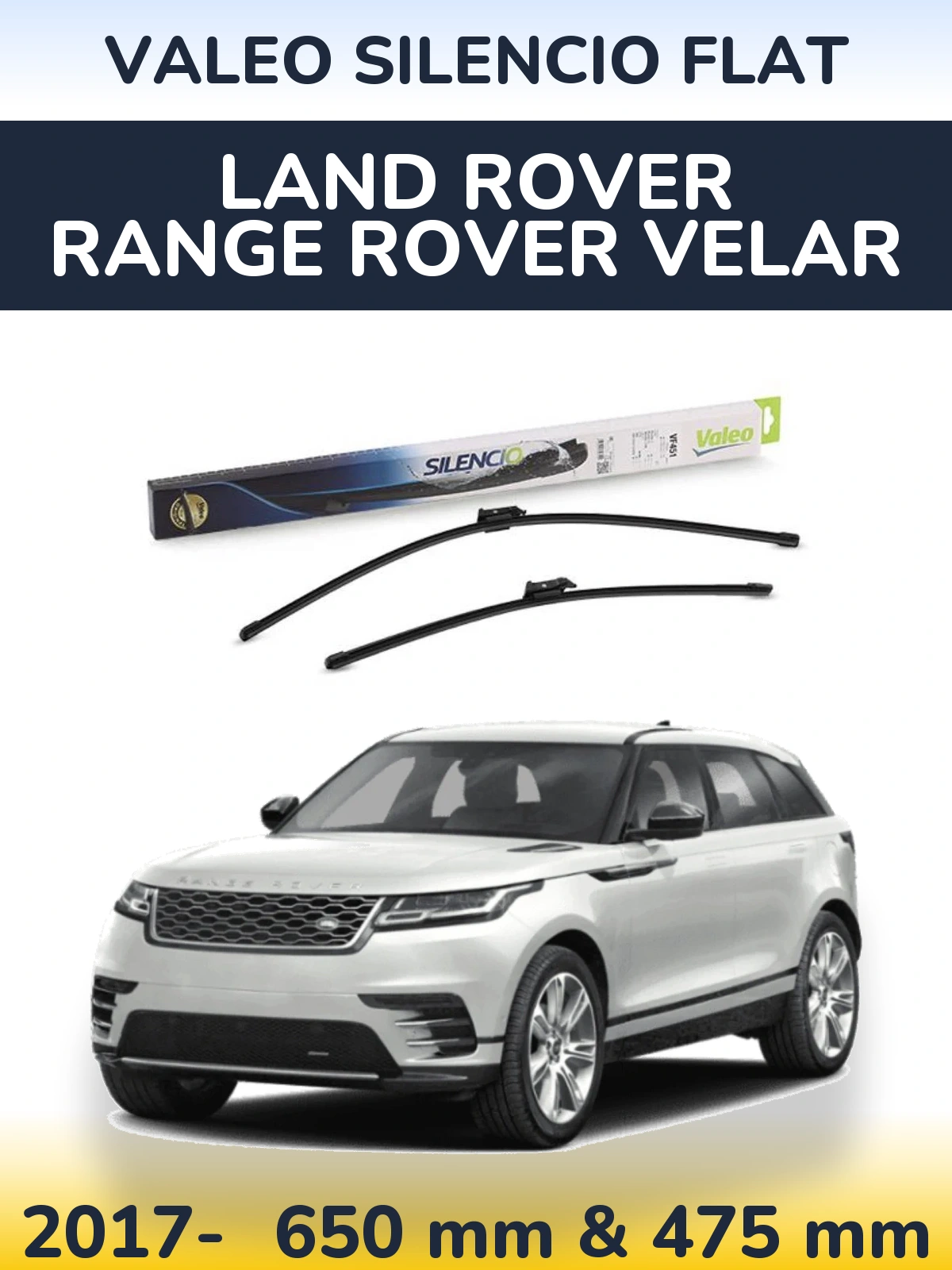Front wiper blade set Valeo Silencio Flat 650 & 475 mm for Land Rover Range Rover Velar 2017-2026