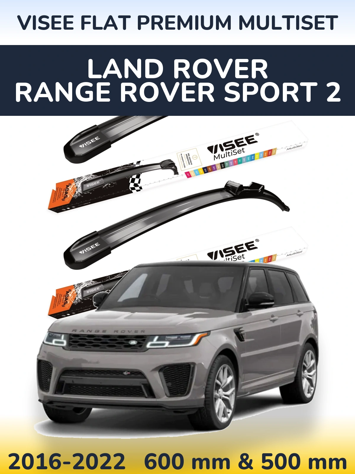 Front wiper blade set VISEE FLAT PREMIUM MultiSet 600 & 500 mm for Land Rover Range Rover Sport 2 2016-2022