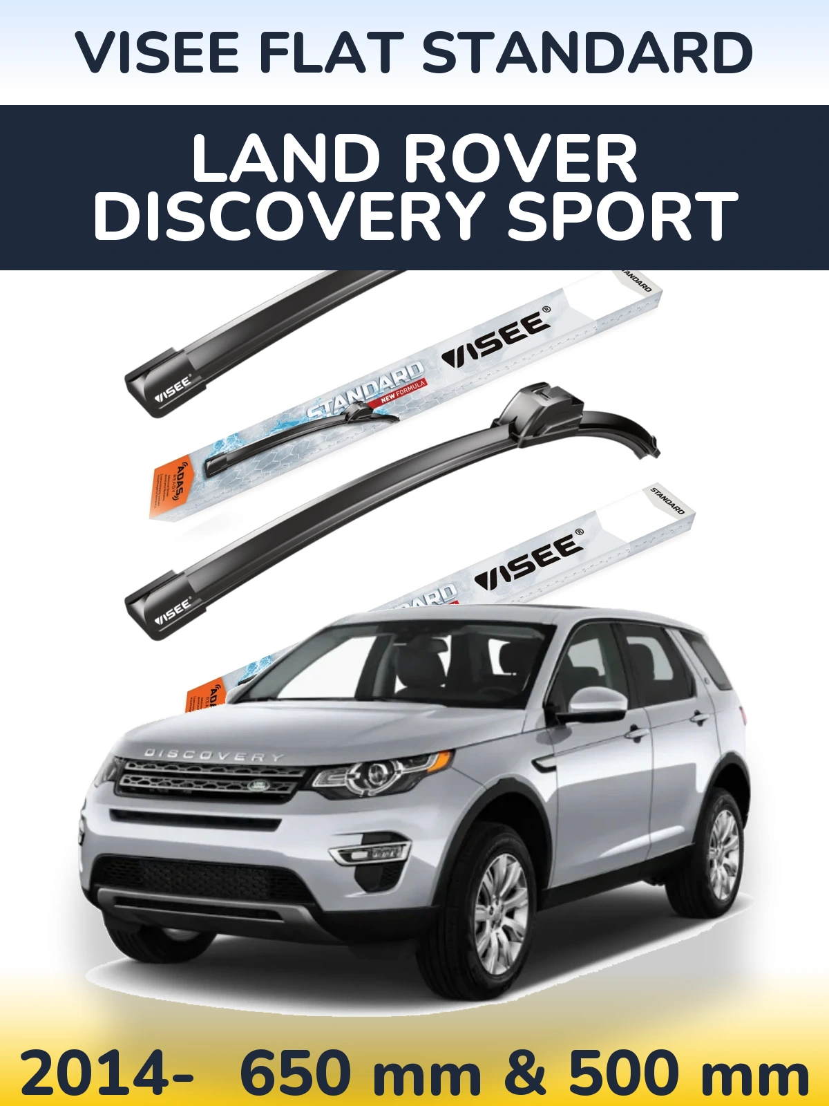 Комплект передних дворников VISEE FLAT STANDARD 650 & 500 мм для Land Rover Discovery Sport 2014-2026