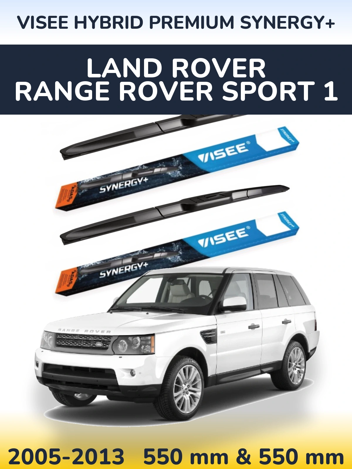 Front wiper blade set VISEE HYBRID PREMIUM SYNERGY+ 550 & 550 mm for Land Rover Range Rover Sport 1 2005-2013