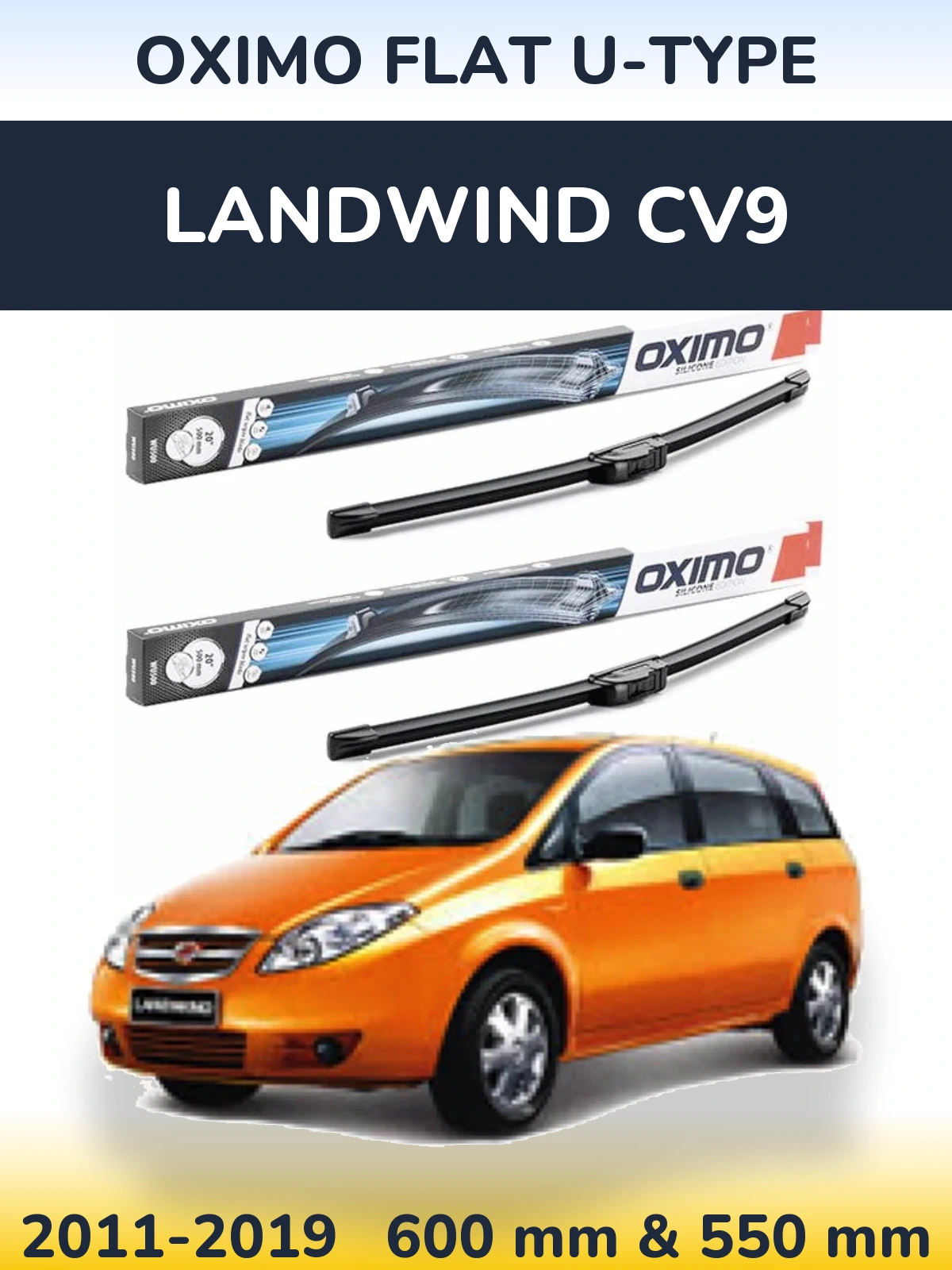 Front wiper blade set Oximo Flat U-type 600 & 550 mm for Landwind CV9 2011-2019