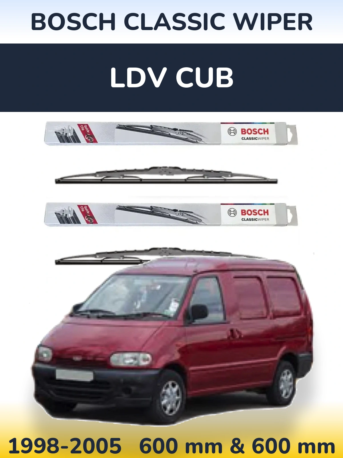 Комплект передних дворников BOSCH Classic Wiper 600 & 600 мм для LDV Cub 1998-2005